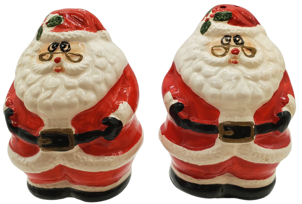 CHRISTMAS SALT AND & PEPPER SHAKER SET JOLLY SANTA CLAUS WORLD BAZAARS CERAMIC